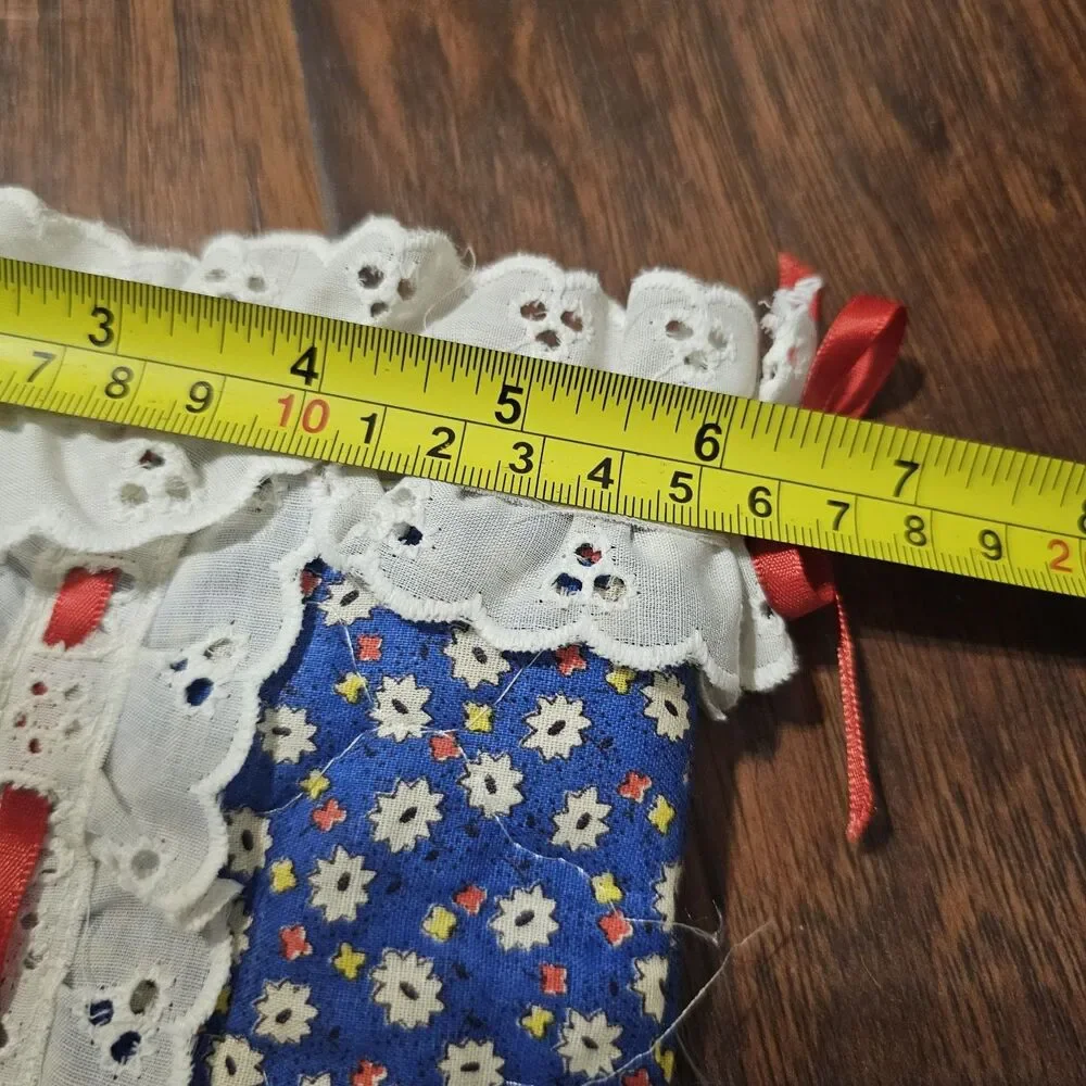 Vintage Quilted Blue Floral Christmas Stocking with Lace & Ribbon Accents